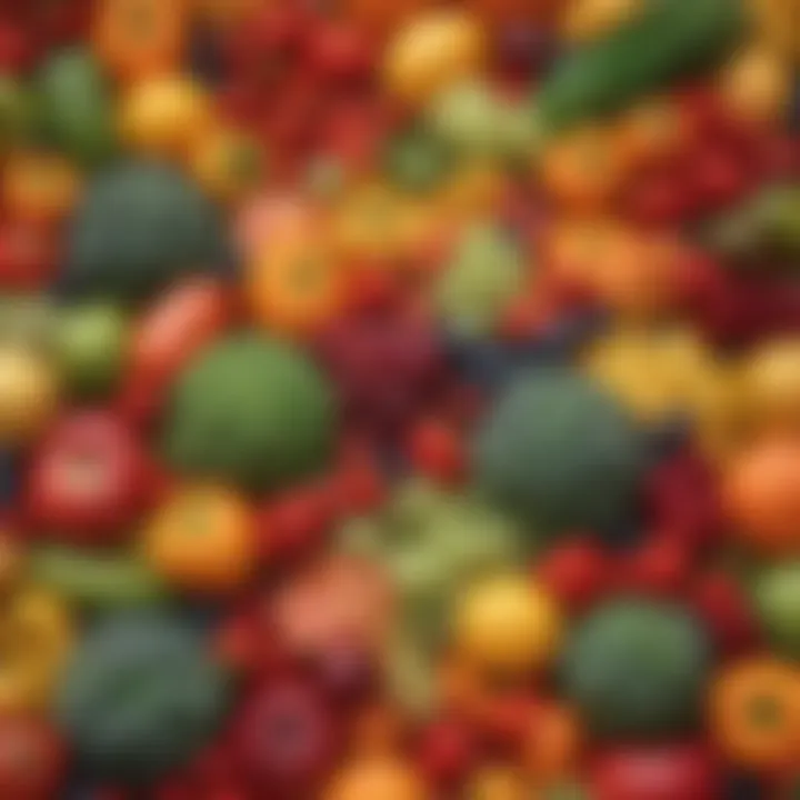 Colorful array of fruits and vegetables suitable for diabetes