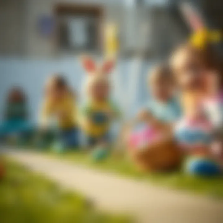 Children engaged in a lively Easter-themed relay race