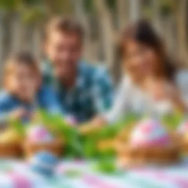 A family enjoying a festive Easter picnic with games
