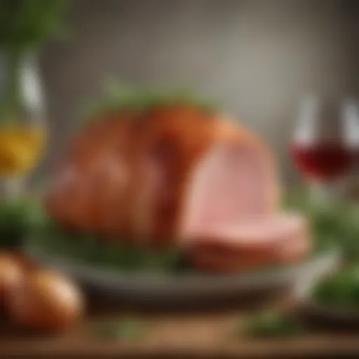A beautifully glazed Easter ham garnished with herbs
