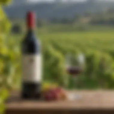 Artisan Wine in the Vineyard A close-up of a wine bottle with a picturesque vineyard background