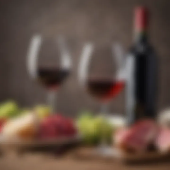 Elegant wine glasses filled with red and white wine