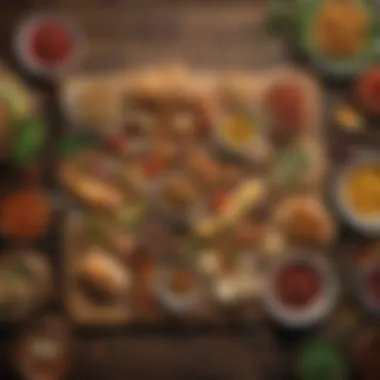 Rustic Presentation of Appetizers Artfully arranged appetizers on a rustic wooden board