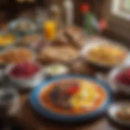 Vibrant breakfast spread with various dishes