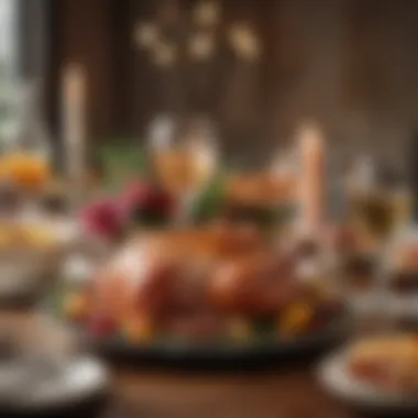 Festive Dining with Glazed Ham A festive dining setup featuring glazed ham as the centerpiece.