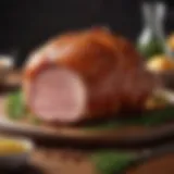 A beautifully glazed ham showcasing a rich, caramelized exterior.