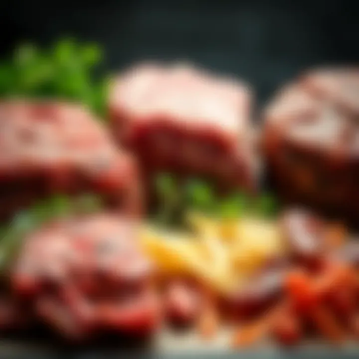 An assortment of ground meat types including beef, turkey, and lamb, beautifully arranged