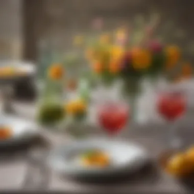 Spring-Inspired Table Setting with Garnished Cocktail A beautifully garnished cocktail on a spring-inspired table setting