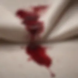 A close-up of a cotton fabric with a fresh red wine stain