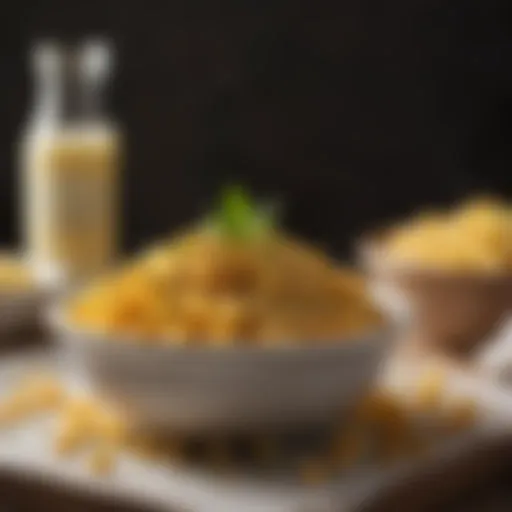 A vibrant bowl of elbow mac and cheese topped with breadcrumbs and herbs.