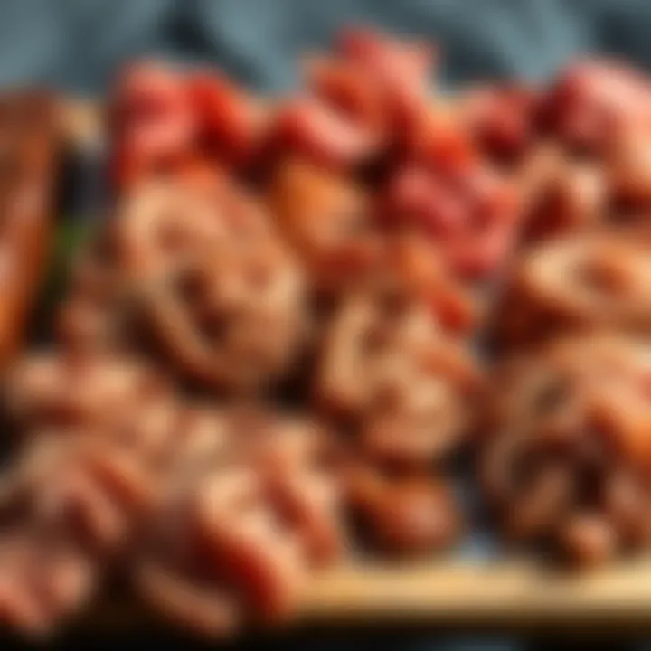 Varieties of Ground Meats An assortment of ground meats produced by various electric meat grinders, highlighting texture and consistency