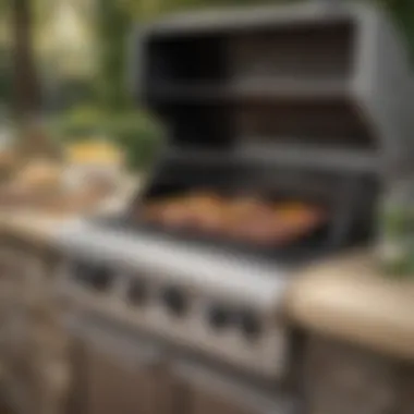 Stylish Gas Grill Setup Sleek gas grill with multiple burners and a shiny surface