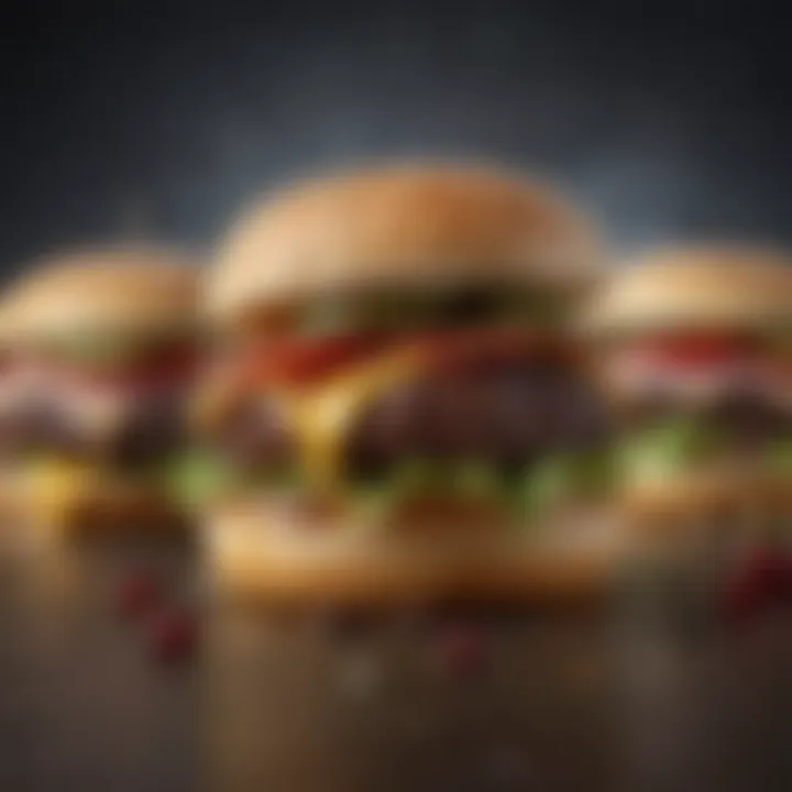 A variety of unique hamburger toppings and condiments displayed artistically