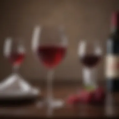 Elegance in a Glass A glass of red wine elegantly placed on a table.