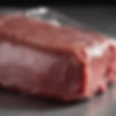 Close-up of a vacuum-sealed meat package emphasizing freshness.