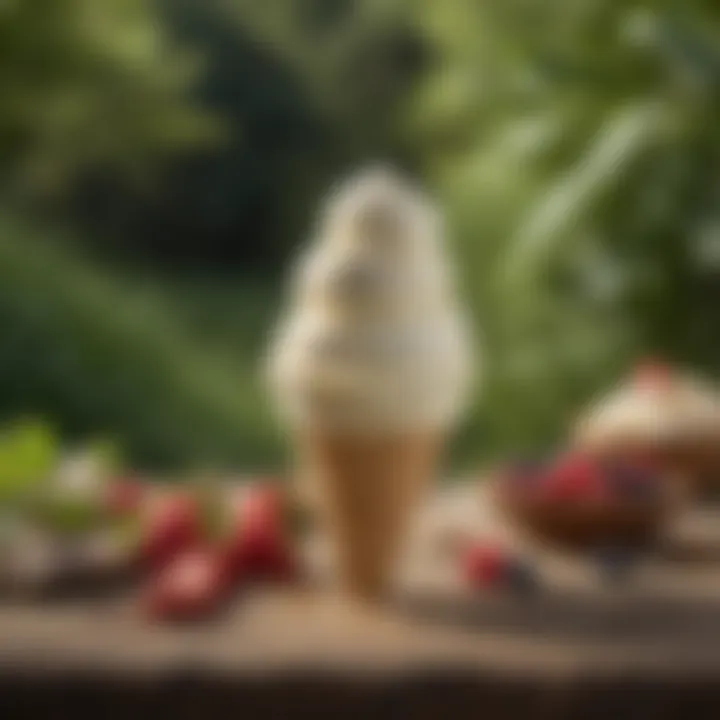 A serene outdoor setting with Haagen Dazs vegan ice cream in a stylish cone.