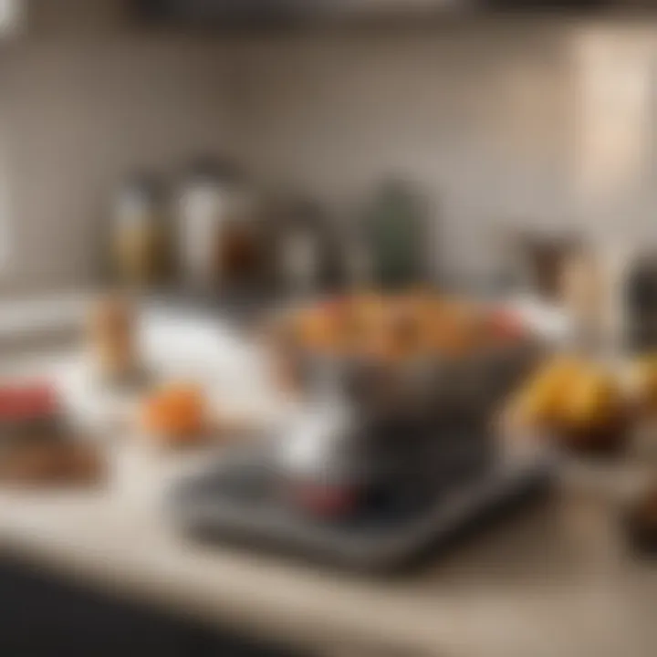 A food scale with a sleek design placed on a kitchen countertop