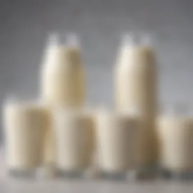 Visual comparison of the texture of different milk substitutes in glasses