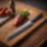 Elegant Japanese chef knife displayed on a wooden cutting board