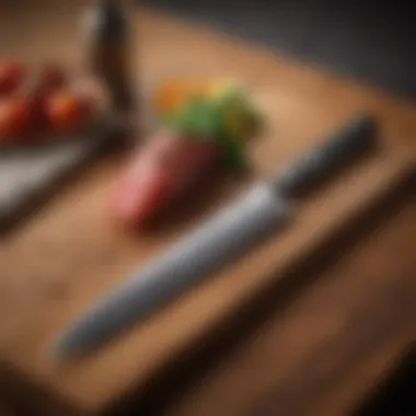 Elegant Japanese chef knife displayed on a wooden cutting board