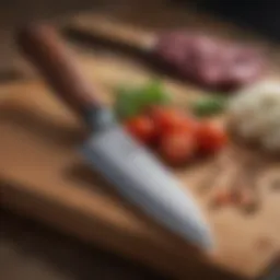 A high-quality chef's knife on a wooden cutting board