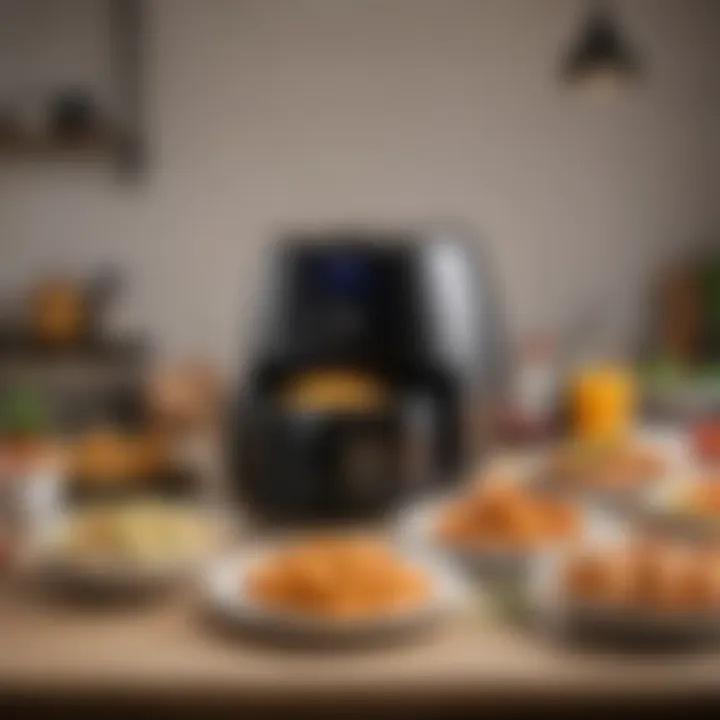 A spacious air fryer showcasing a range of healthy meals cooked to perfection.