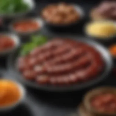 Culinary Presentation of Chinese Pork Sausage A beautifully plated dish combining Chinese pork sausage with an array of complementary side dishes.