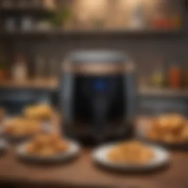 Air fryer with multiple cooking options displayed