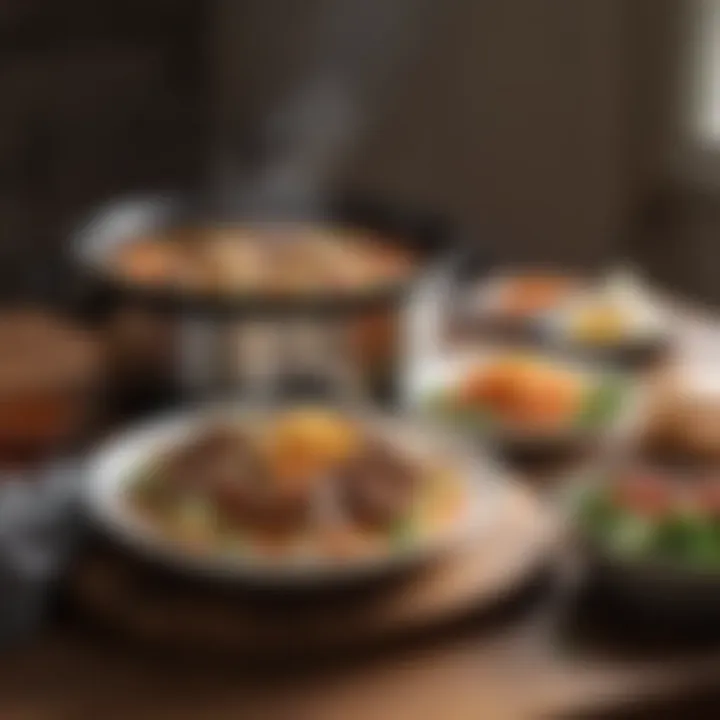 Healthy meal served from a pressure cooker with vibrant ingredients