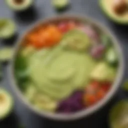 A vibrant bowl of Avocado Lime Dressing surrounded by fresh ingredients.