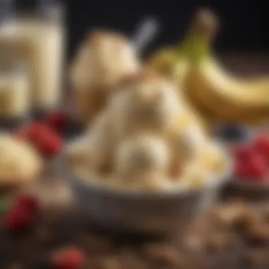 Delicious Banana Ice Cream with Toppings Bowl of fresh banana ice cream topped with nuts and berries
