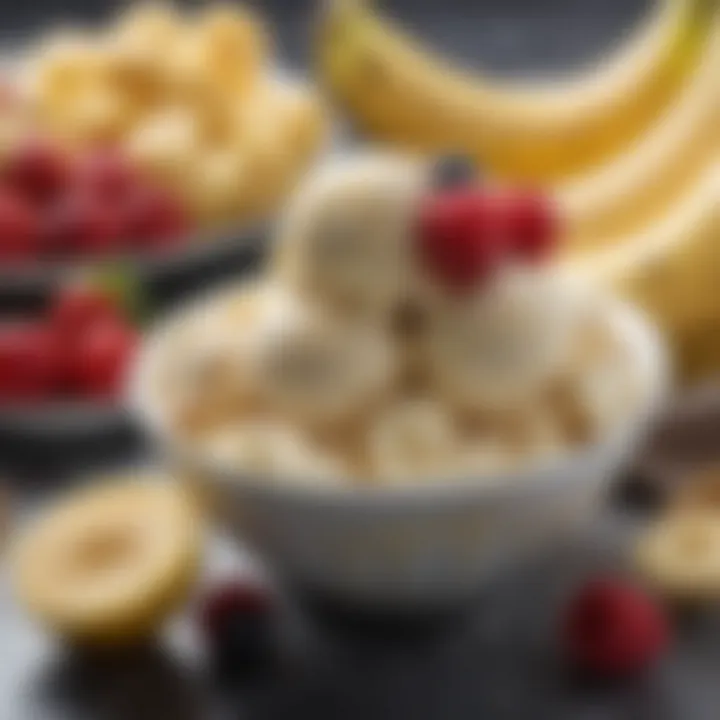 Variety of fruits and ingredients for a healthy frozen dessert