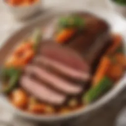 A beautifully braised beef brisket served with rich gravy and vegetables