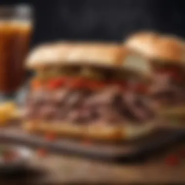 Innovative Beef Brisket Sandwich A creative beef brisket sandwich with toppings and sauces