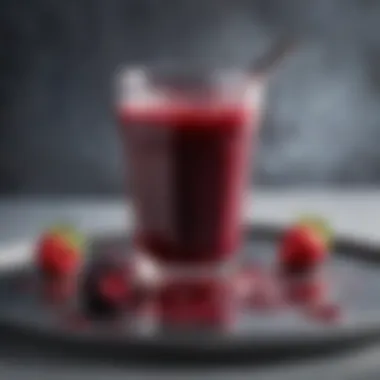 A close-up of berry jus drizzled over a dessert, highlighting its allure