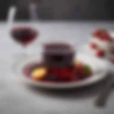 A rich, glossy berry jus elegantly plated with a gourmet dish