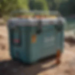 A rugged cooler in a scenic outdoor setting