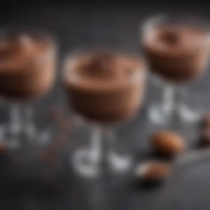 Decadent chocolate mousse served in elegant glassware with a sprinkle of cocoa.