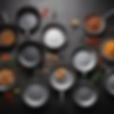 Top Brands in Non-Scratch Frying Pans An array of frying pans from top brands known for their non-scratch technology.
