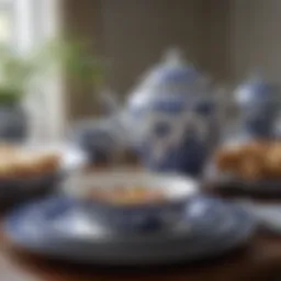 An elegant Blue Willow china set displayed on a dining table
