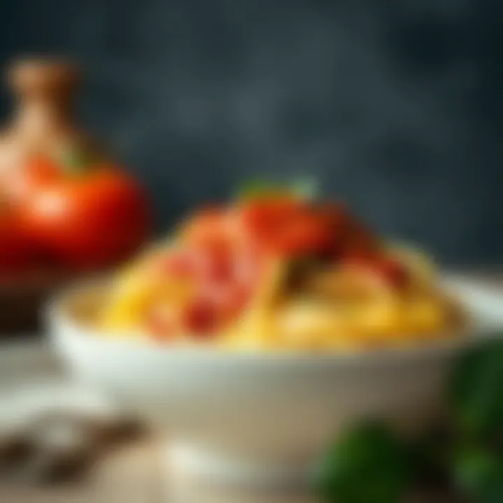 A bowl of zucchini noodles topped with a rich tomato sauce