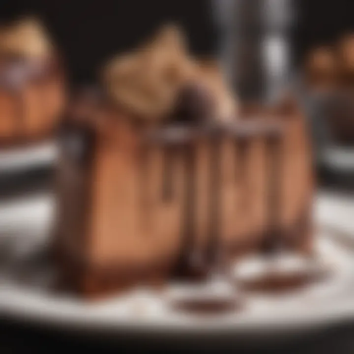 An elegant chocolate cheesecake drizzled with rich chocolate sauce