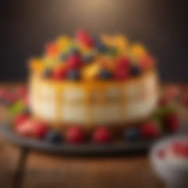 Fruit Topped Cheesecake A vibrant cheesecake with colorful fruit toppings and a graham cracker crust