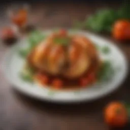 A vibrant plate showcasing Chicken Poppy garnished with fresh herbs