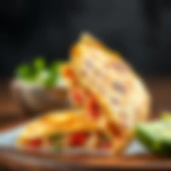Golden Crispy Quesadilla A close-up of golden, crispy quesadilla showcasing flavorful ingredients