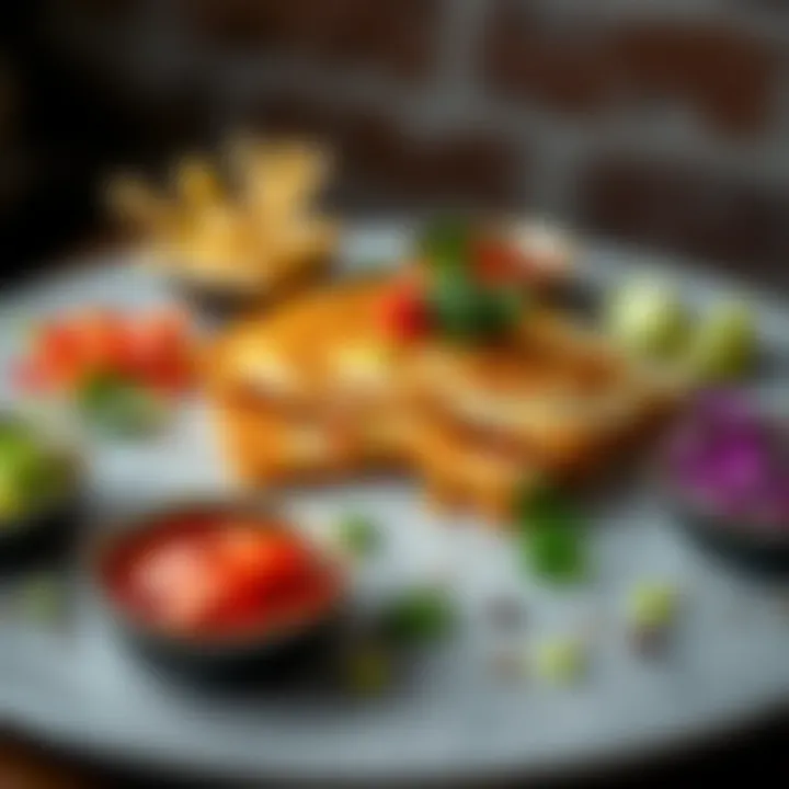 Beautifully Plated Quesadilla A beautifully plated quesadilla accompanied by colorful garnishes and dips
