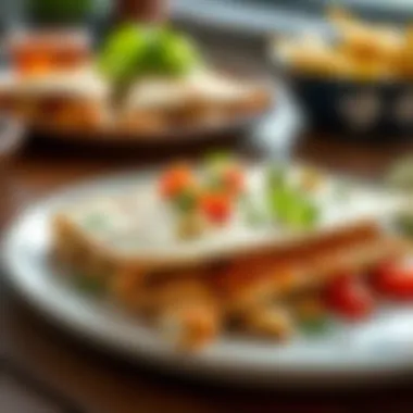 Delicious Chicken Quesadilla A tantalizing plate of chicken quesadilla with melted cheese and fresh toppings