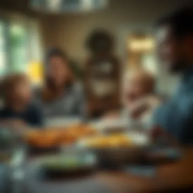 A family enjoying Chicken Stuffing Casserole at the dining table