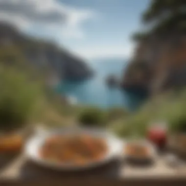 A scenic view of a Mediterranean coastline with wild herbs and spices.