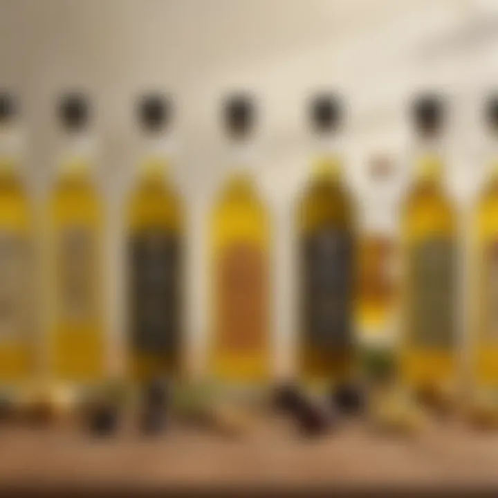 An assortment of olive oils displayed elegantly, highlighting quality.